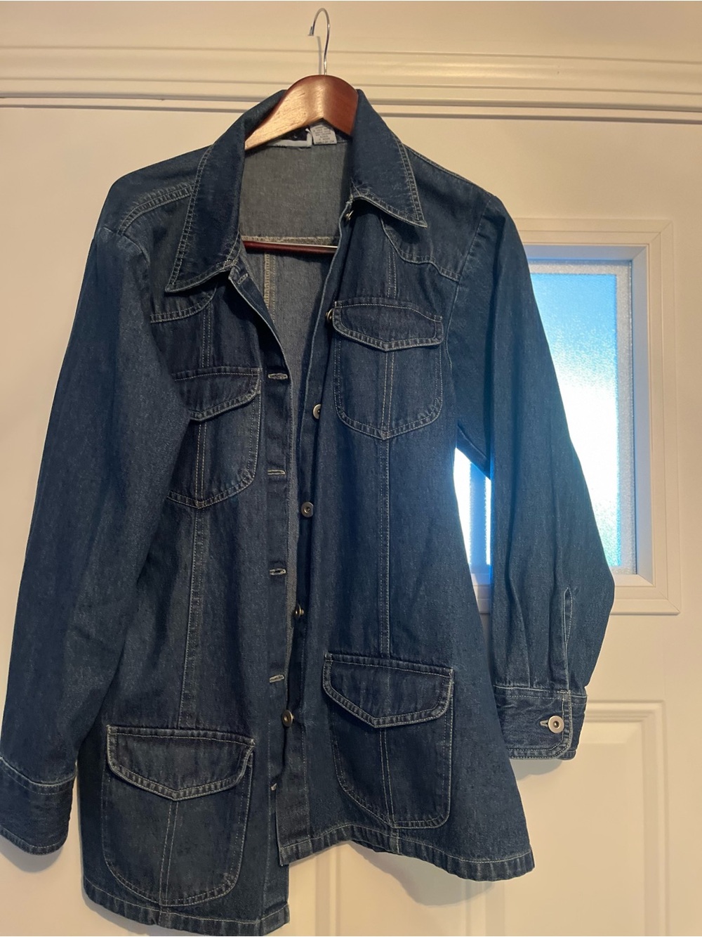 Sara Dark Blue Denim Jacket with Patch Pockets